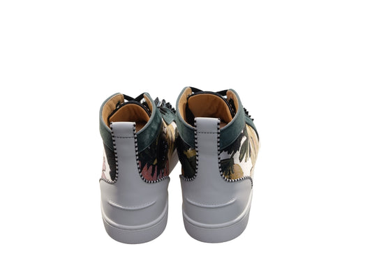 Christian Louboutin Louis Spikes Orlato Flat Printed Fabric Patterned High Top Sneakers