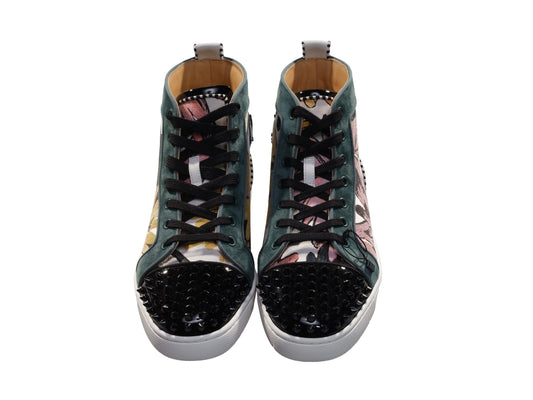 Christian Louboutin Louis Spikes Orlato Flat Printed Fabric Patterned High Top Sneakers