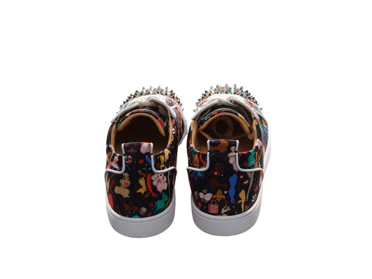 Christian Louboutin Louis Junior Spikes Orlato Crepe Satin Multicolour Limited Edition Dr Bored Print Sneakers