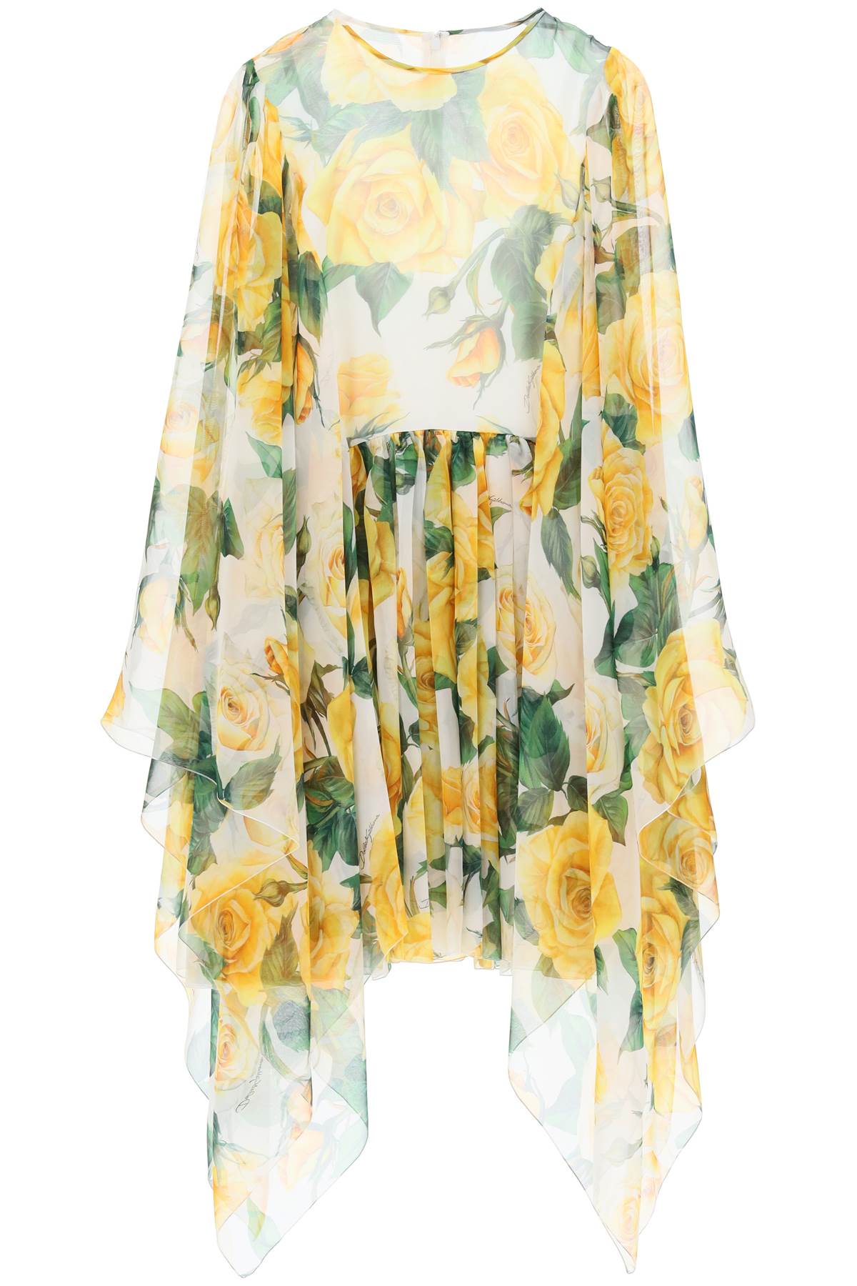 Dolce & Gabbana Yellow Rose Print Silk Chiffon Dress