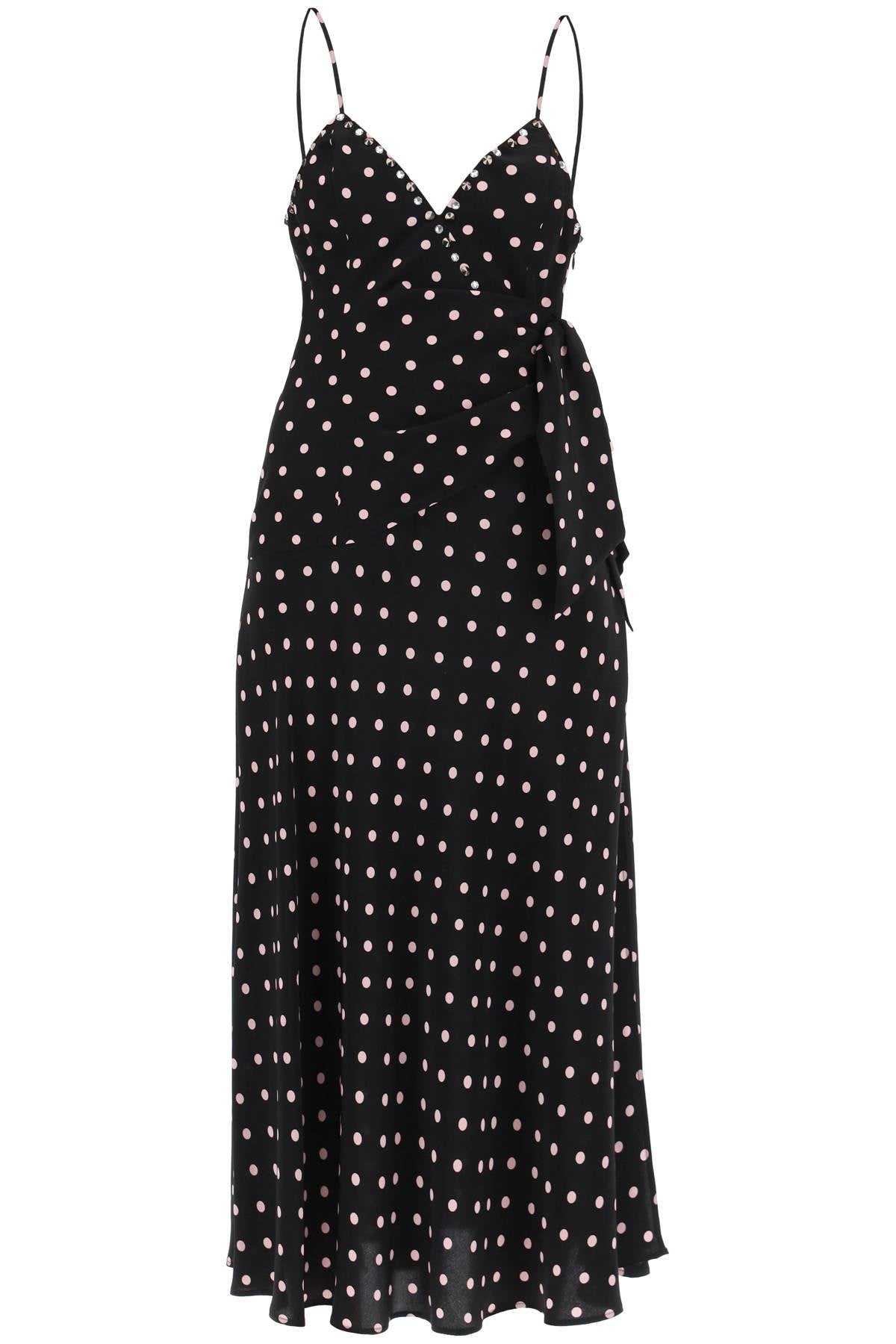 Alessandra Rich Black White Polka Dot Rhinestone Silk Slip Dress