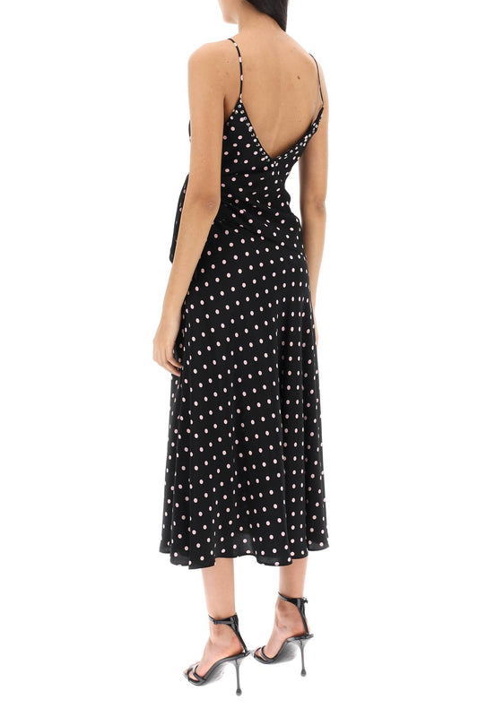 Alessandra Rich Black White Polka Dot Rhinestone Silk Slip Dress