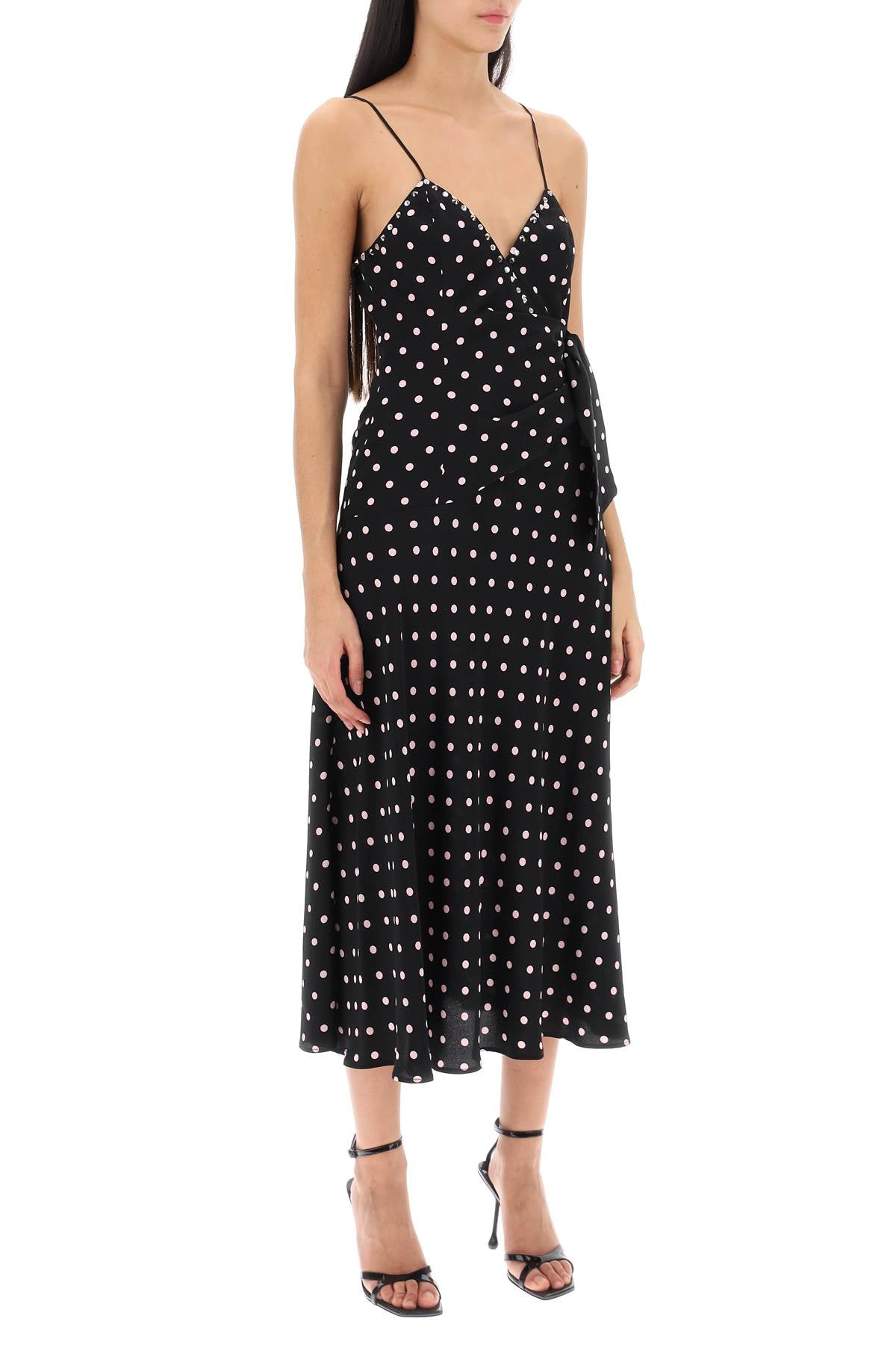 Alessandra Rich Black White Polka Dot Rhinestone Silk Slip Dress