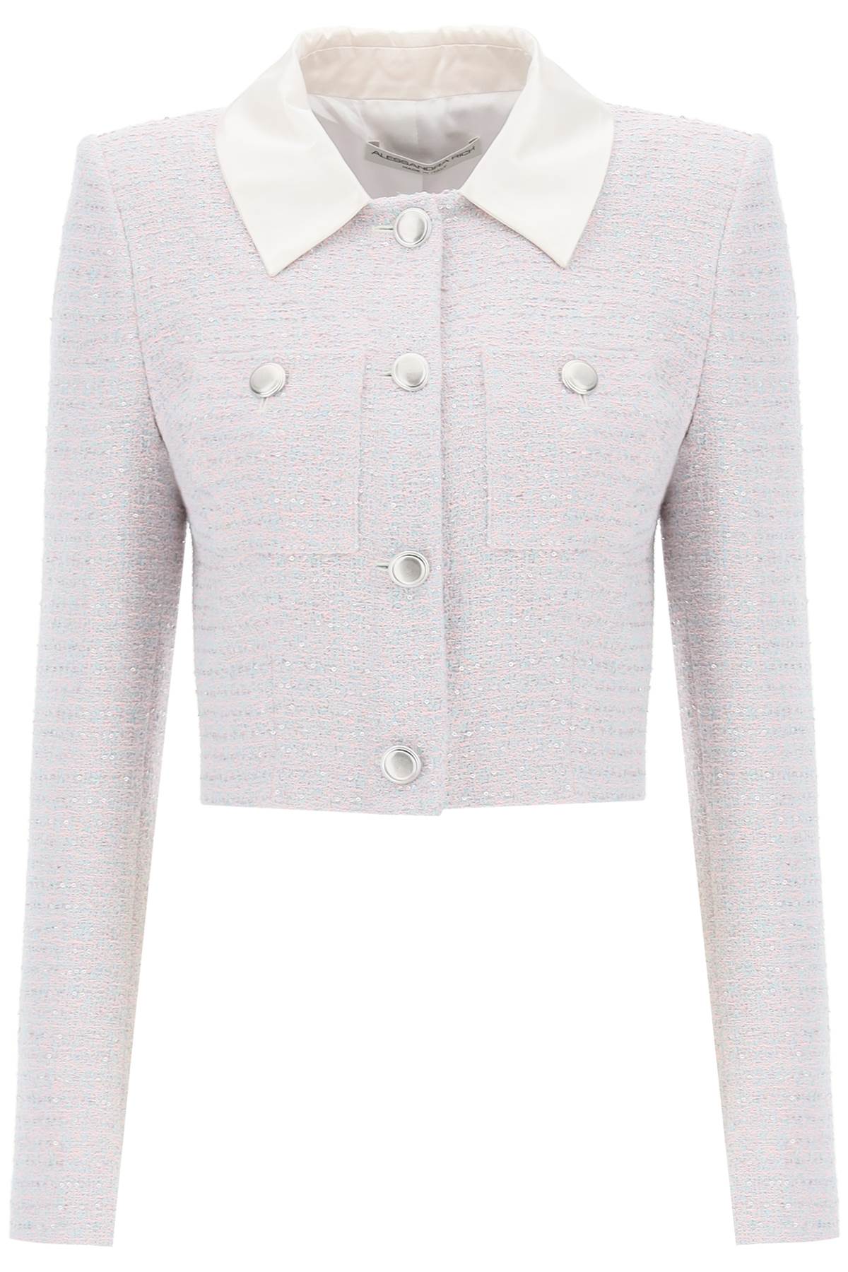 Alessandra Rich Gray White Tweed Boucle Cropped Jacket