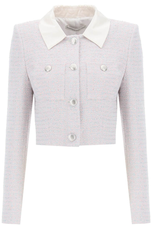 Alessandra Rich Gray White Tweed Boucle Cropped Jacket