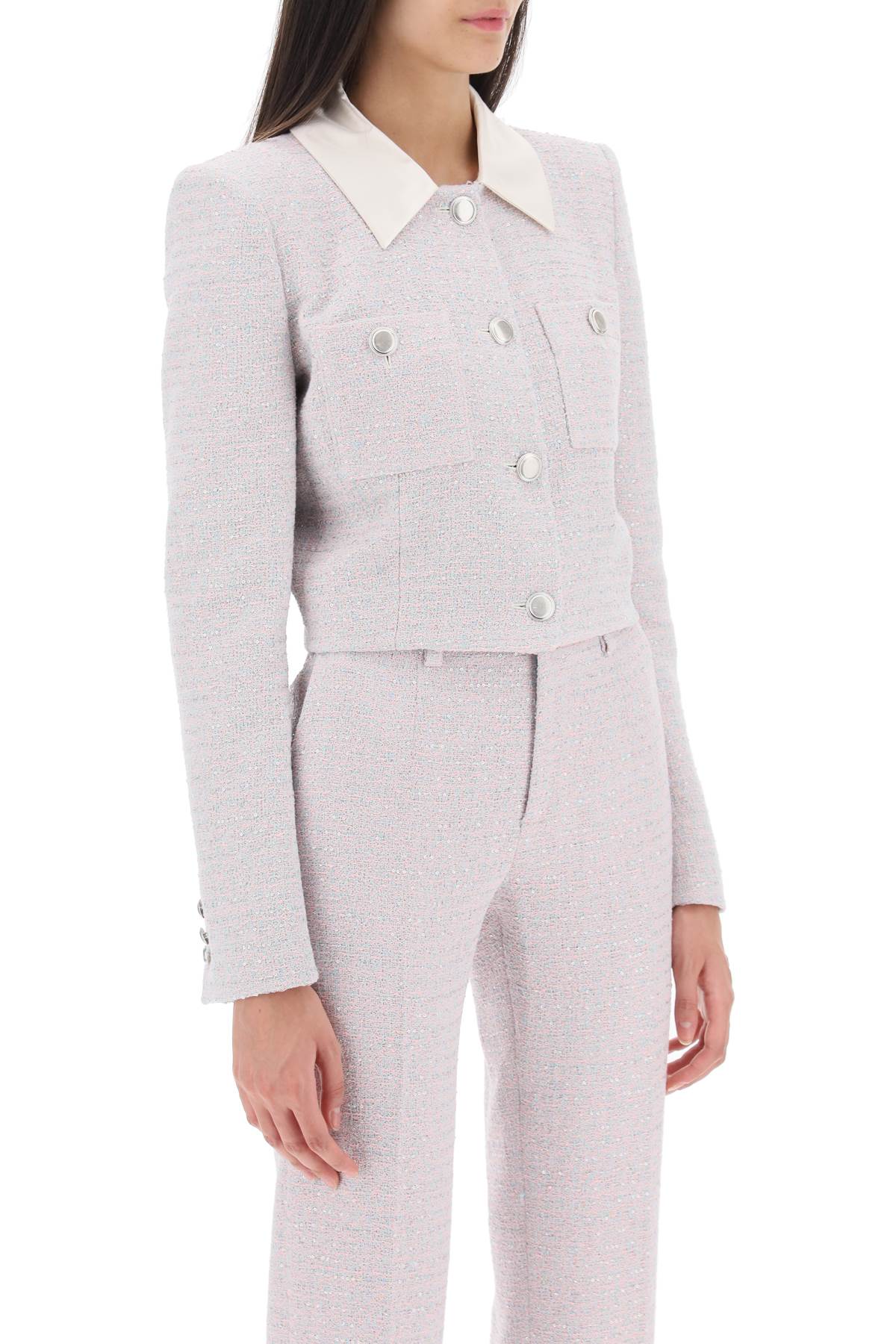 Alessandra Rich Gray White Tweed Boucle Cropped Jacket