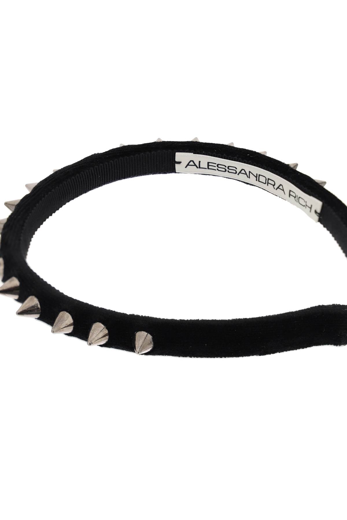 Alessandra Rich Silver Spike Black Velvet Headband