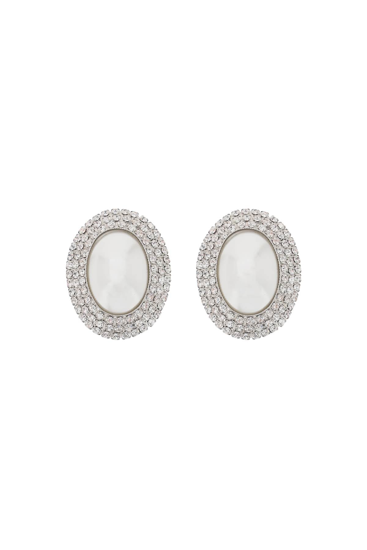 Alessandra Rich Silver Crystal Oval Pearl Clip Earrings