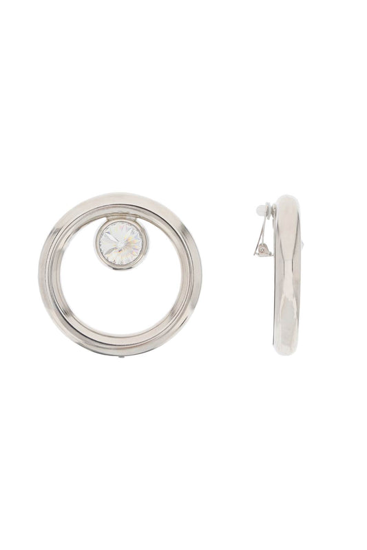 Alessandra Rich Silver Hoop Crystal Clip Earrings