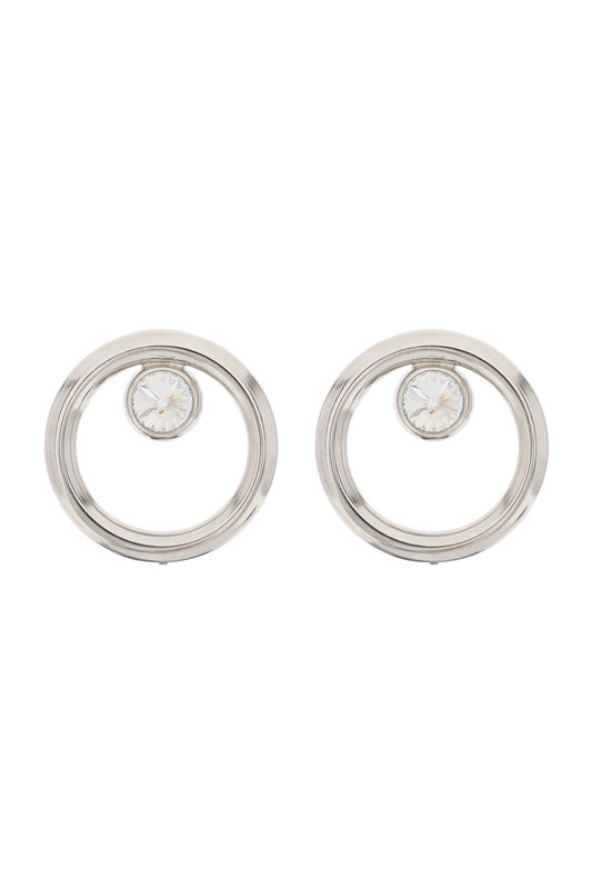 Alessandra Rich Silver Hoop Crystal Clip Earrings