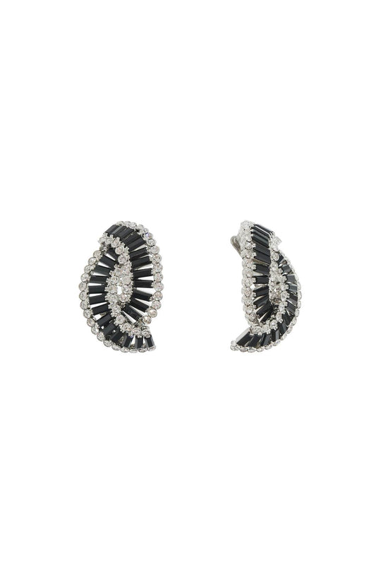 Alessandra Rich Silver Black Crystal Braided Clip Earrings