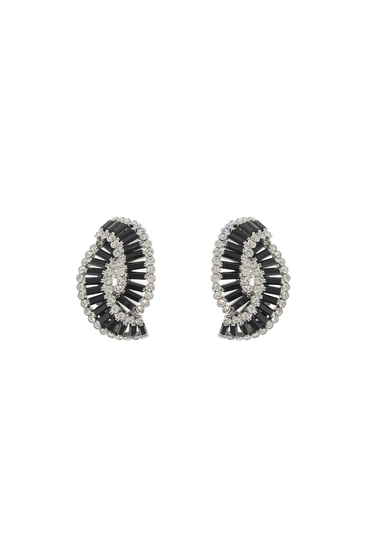 Alessandra Rich Silver Black Crystal Braided Clip Earrings