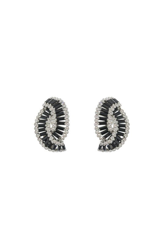 Alessandra Rich Silver Black Crystal Braided Clip Earrings