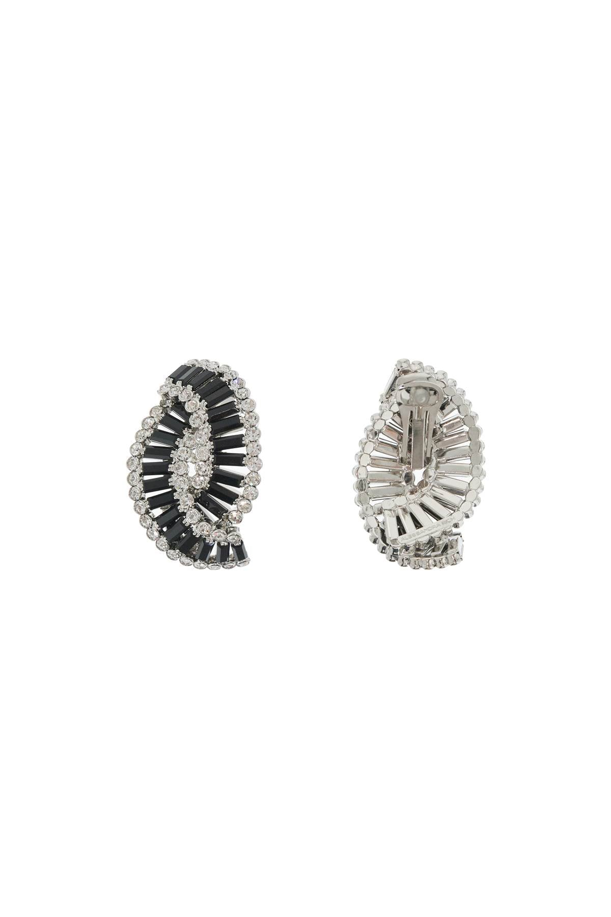 Alessandra Rich Silver Black Crystal Braided Clip Earrings