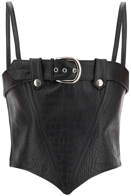 Alessandra Rich Croco-print Leather Bustier Top