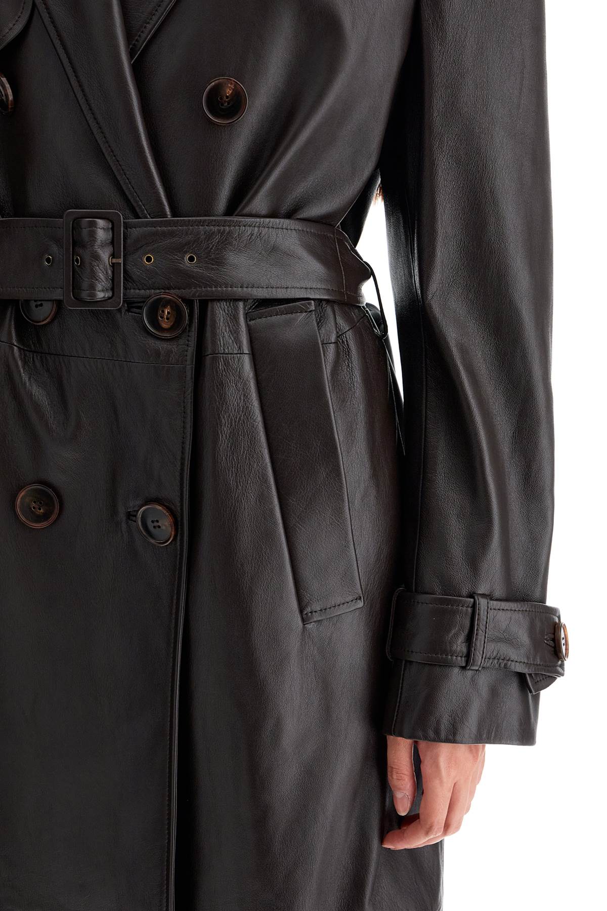 Alessandra Rich Black Nappa Leather Trench Coat Jacket