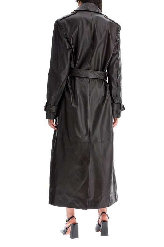 Alessandra Rich Black Nappa Leather Trench Coat Jacket