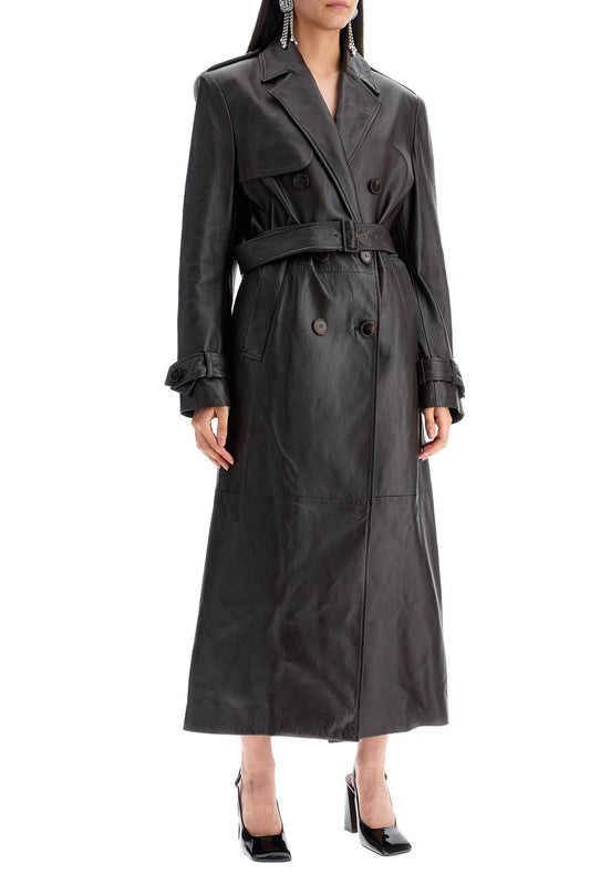 Alessandra Rich Black Nappa Leather Trench Coat Jacket