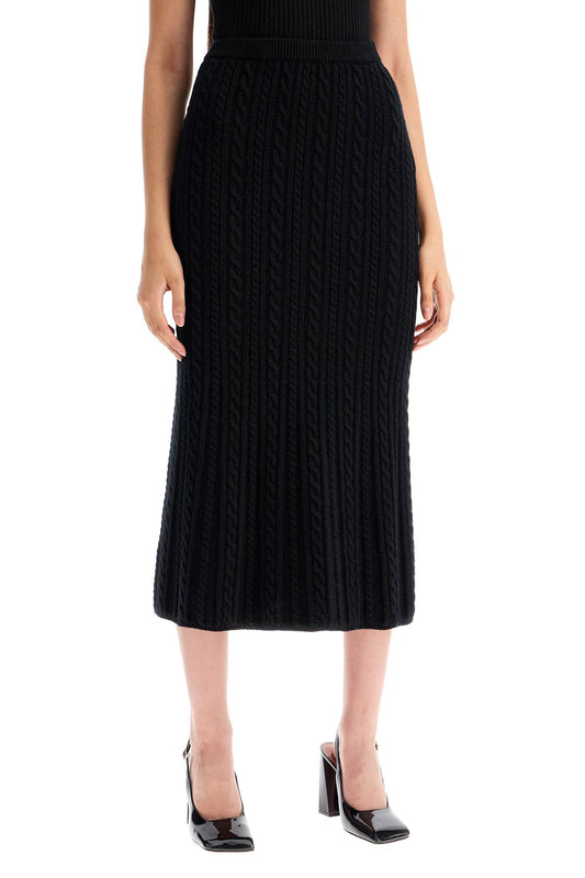 Alessandra Rich Black Cable Knit Midi Skirt