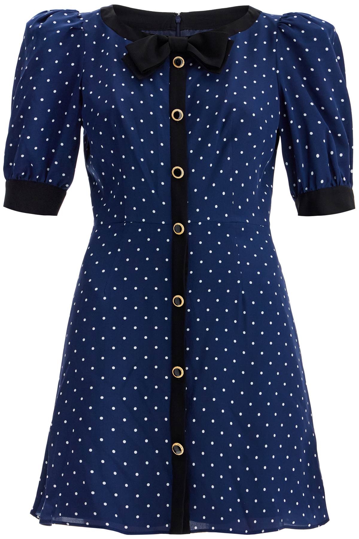 Alessandra Rich Blue White Silk Polka Dot Dress