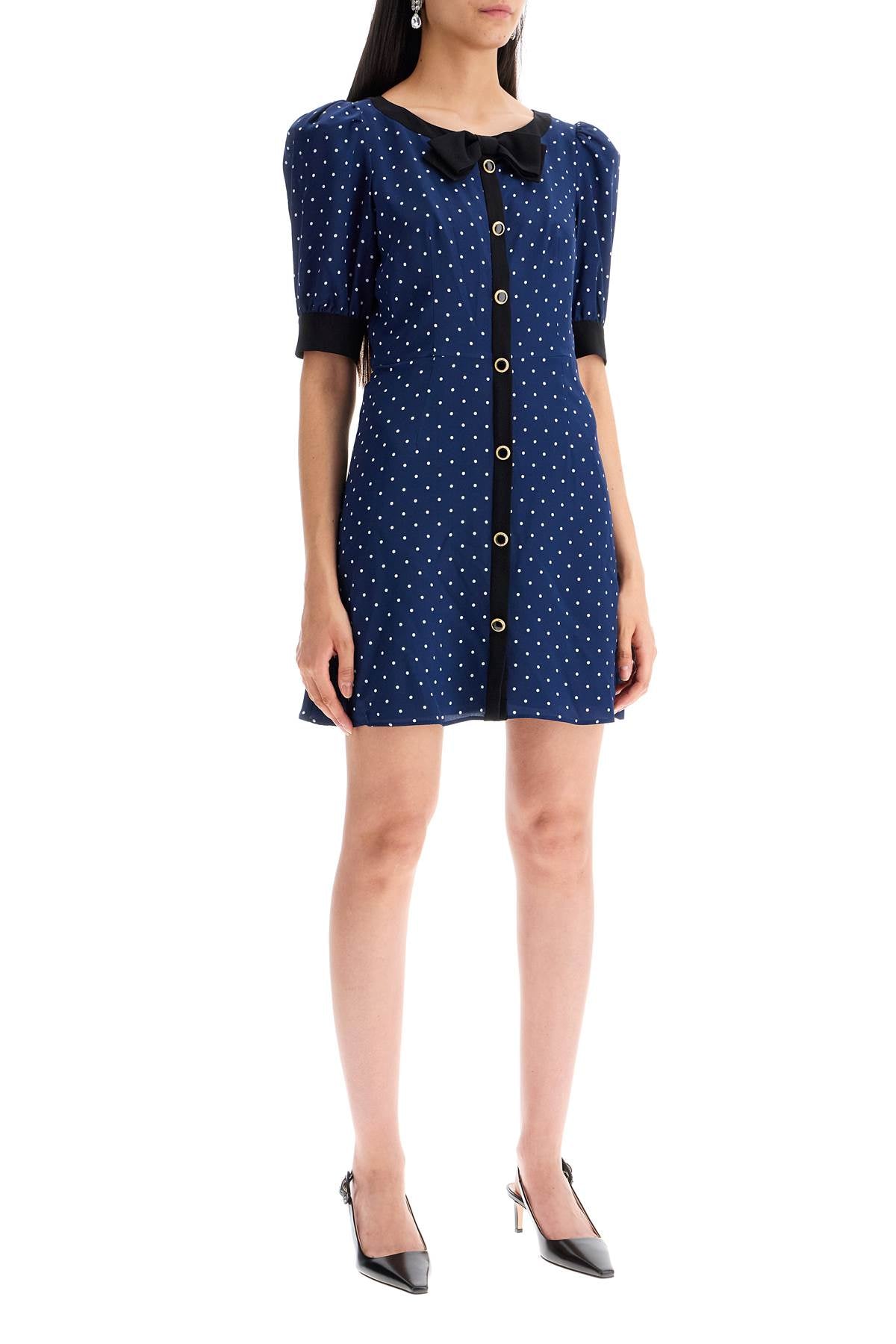 Alessandra Rich Blue White Silk Polka Dot Dress