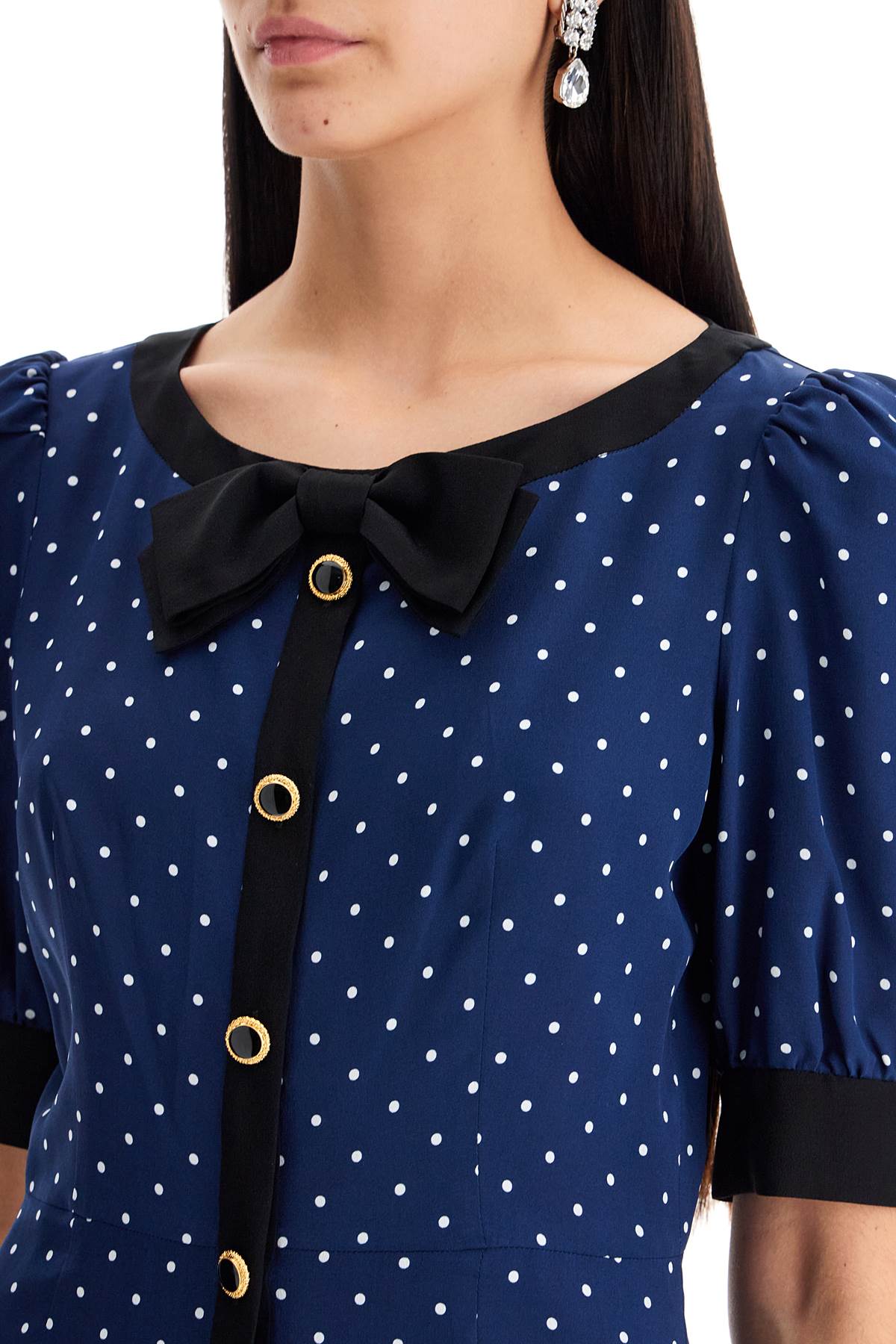 Alessandra Rich Blue White Silk Polka Dot Dress