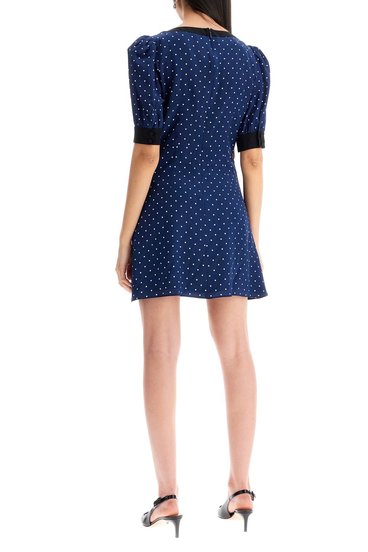 Alessandra Rich Blue White Silk Polka Dot Dress