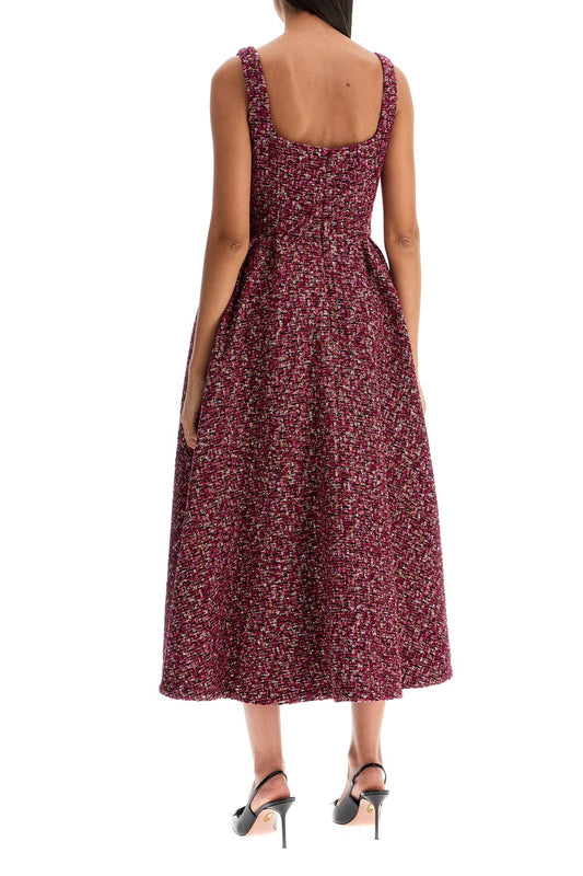 Alessandra Rich Burgundy Metallic Yarn Tweed Dress