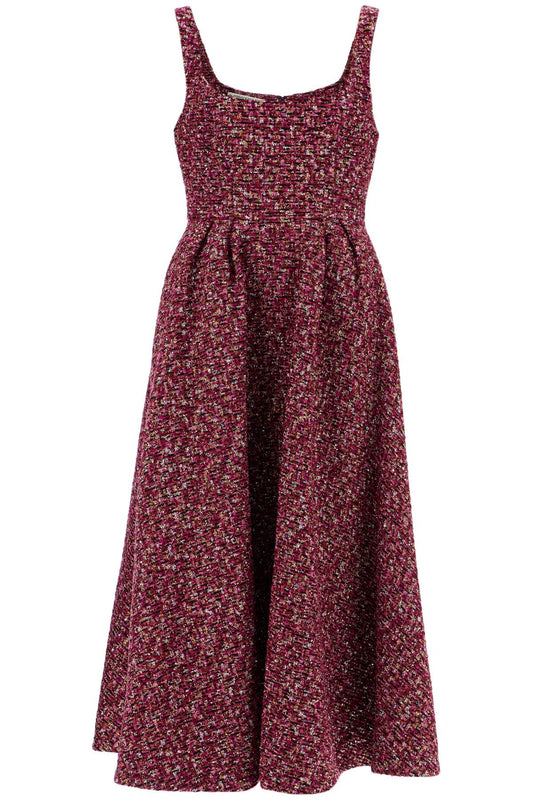 Alessandra Rich Burgundy Metallic Yarn Tweed Dress