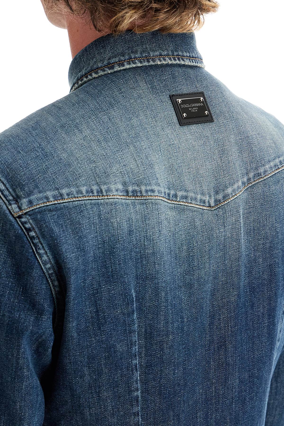 Dolce & Gabbana Blue Distressed Denim Stretch Slim Fit Shirt