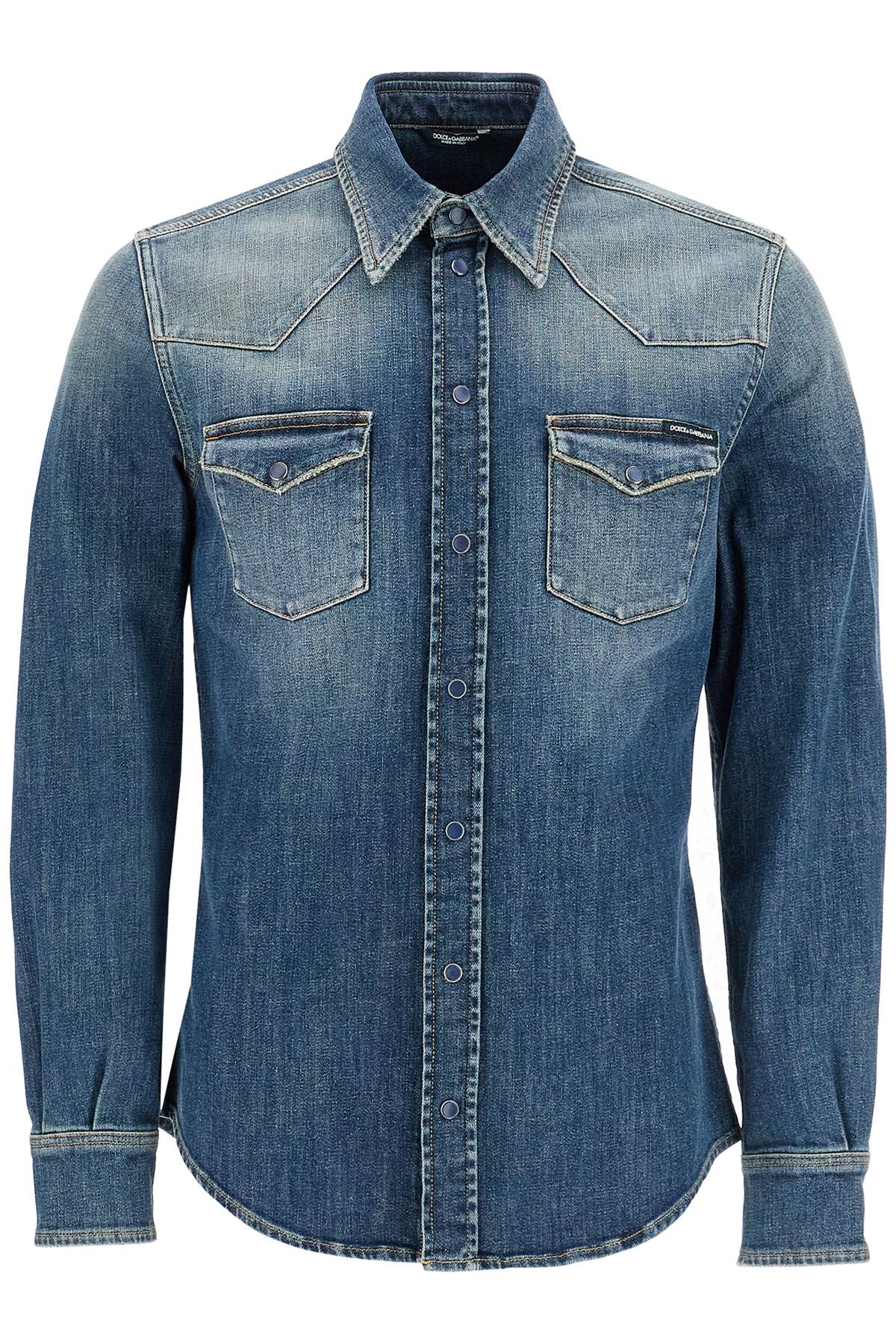 Dolce & Gabbana Blue Distressed Denim Stretch Slim Fit Shirt