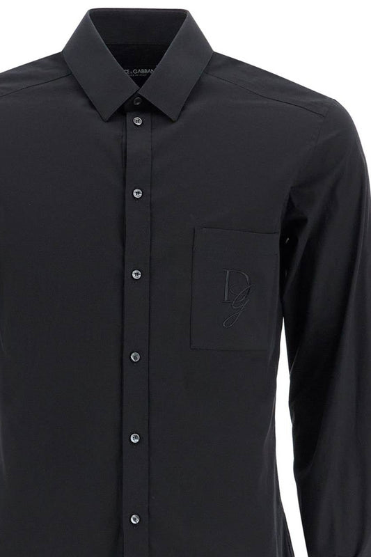 Dolce & Gabbana Dark Gray Embroidered Logo Pocket Shirt