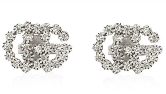 GUCCI JEWELS Gucci 18k White Gold GG Running Diamond Stud Earrings