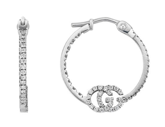 GUCCI JEWELS GUCCI 18k White Gold GG Running Hoop Earrings