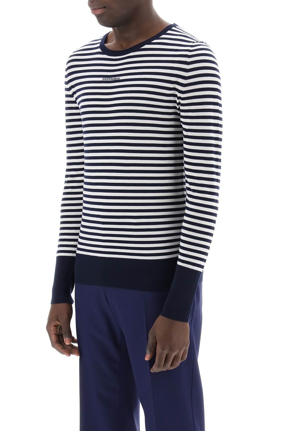 Dolce & Gabbana Blue White Striped Slim Fit Wool Sweater