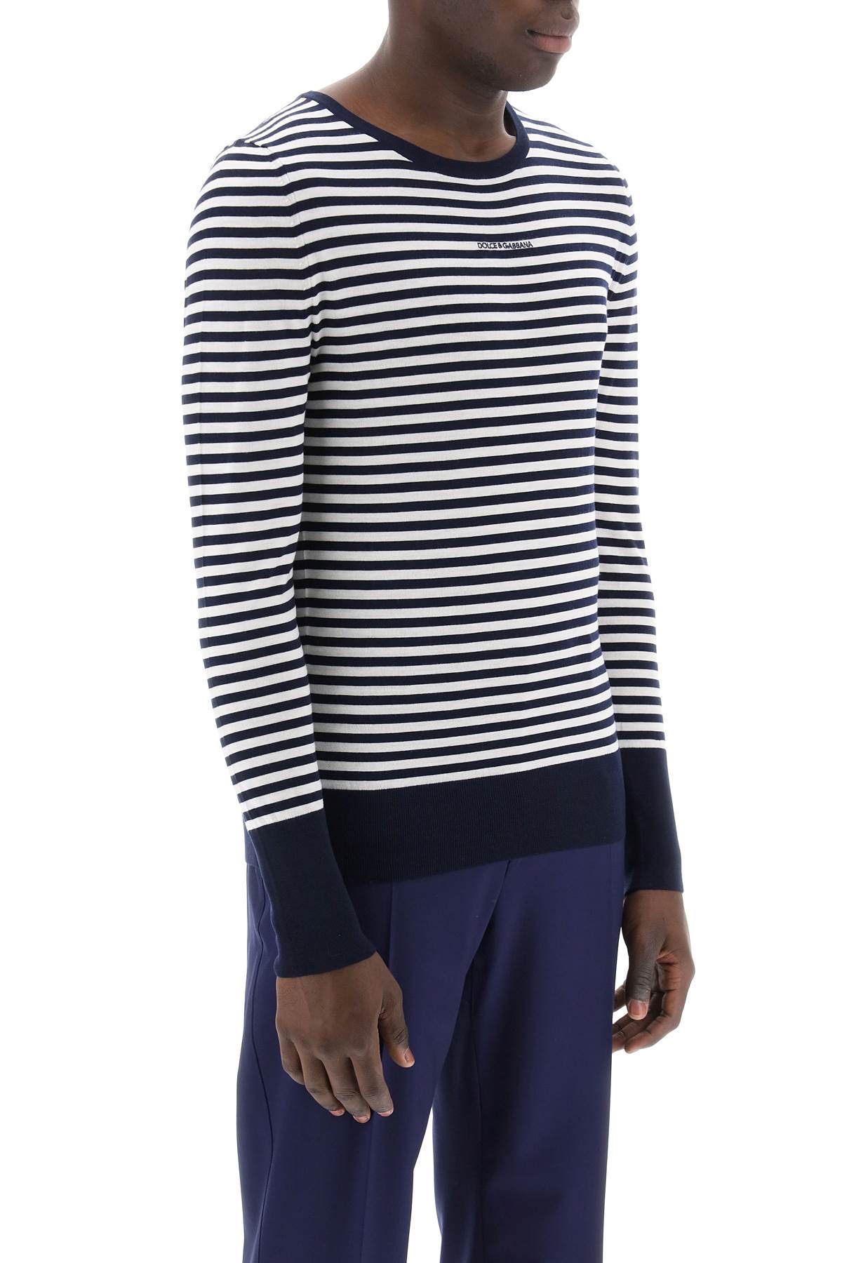 Dolce & Gabbana Blue White Striped Slim Fit Wool Sweater