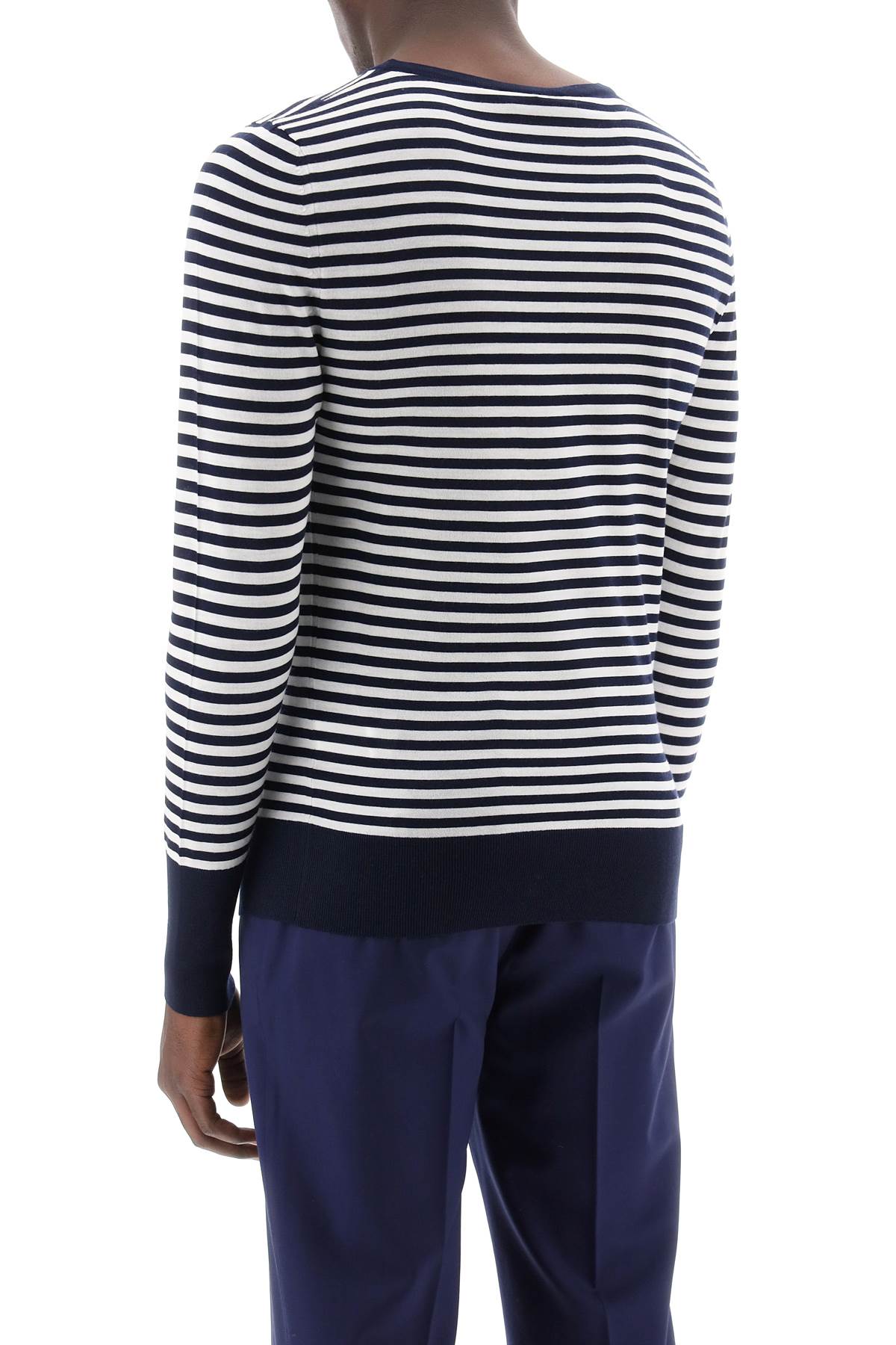 Dolce & Gabbana Blue White Striped Slim Fit Wool Sweater