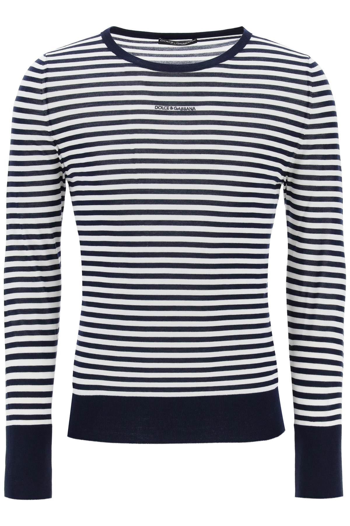 Dolce & Gabbana Blue White Striped Slim Fit Wool Sweater