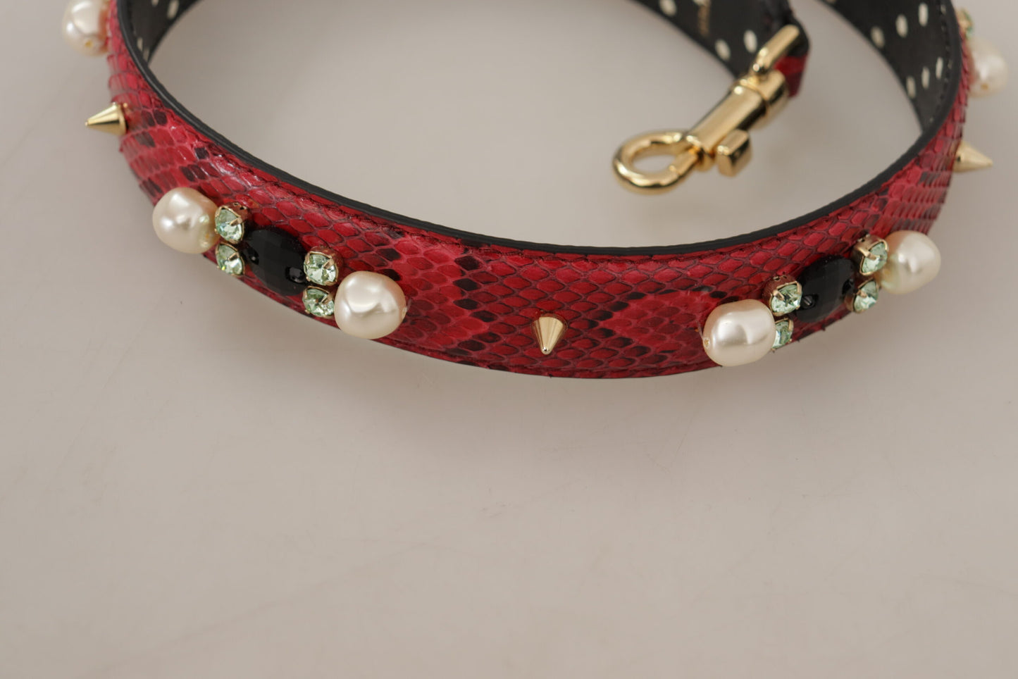 Dolce & Gabbana Red Python Leather Crystals Reversible Shoulder Strap