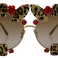 Dolce & Gabbana Gold Metal Frame Roses Embellished DG2207B Sunglasses