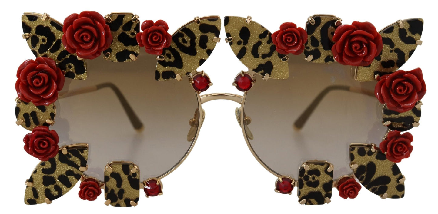 Dolce & Gabbana Gold Metal Frame Roses Embellished DG2207B Sunglasses