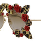 Dolce & Gabbana Gold Metal Frame Roses Embellished DG2207B Sunglasses