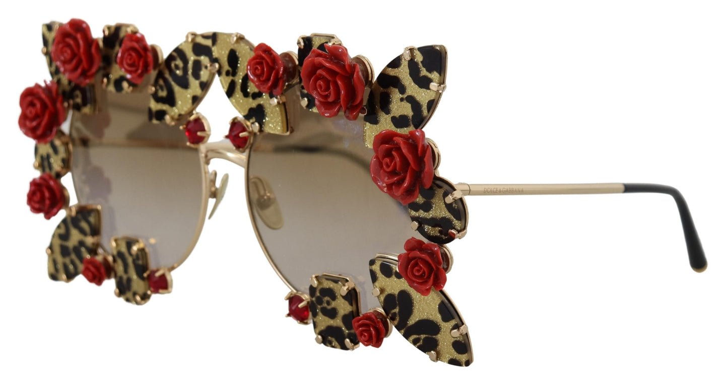 Dolce & Gabbana Gold Metal Frame Roses Embellished DG2207B Sunglasses