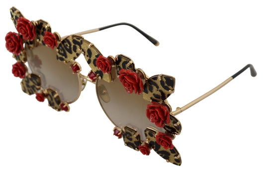 Dolce & Gabbana Gold Metal Frame Roses Embellished DG2207B Sunglasses