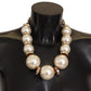 Dolce & Gabbana Elegant Faux Pearl Charm Necklace with Crystal Accents