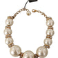 Dolce & Gabbana Elegant Faux Pearl Charm Necklace with Crystal Accents