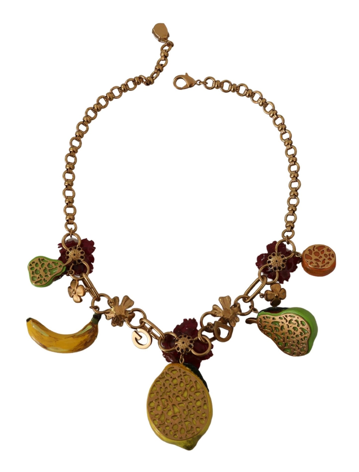 Dolce & Gabbana Gold Brass Sicily Fruits Roses Statement Necklace