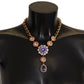 Dolce & Gabbana Gold Brass Crystal Purple Pink Pearl Pendants Necklace