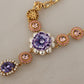 Dolce & Gabbana Gold Brass Crystal Purple Pink Pearl Pendants Necklace