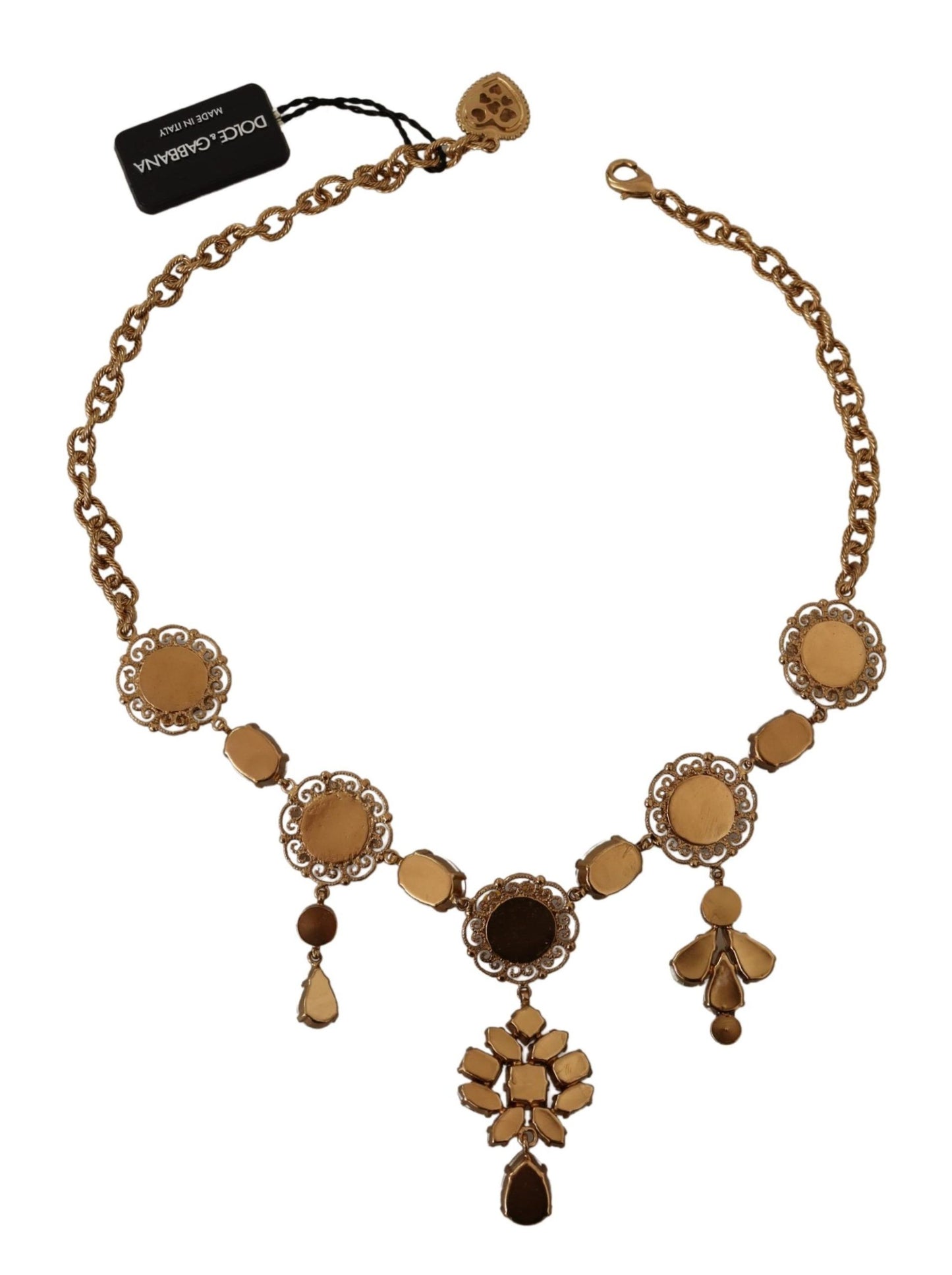 Dolce & Gabbana Gold Brass Floral Sicily Charms Statement Necklace